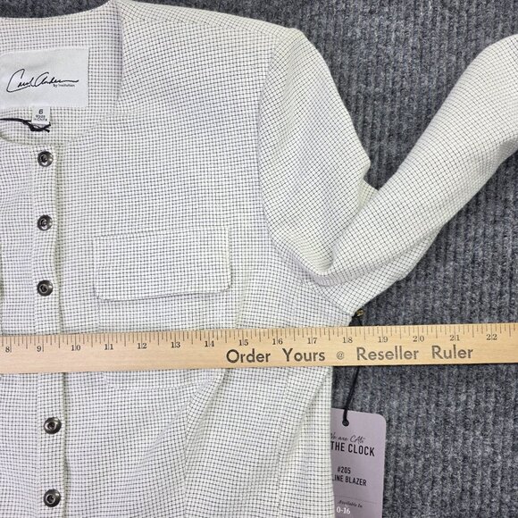 CAbi Carol Anderson Blazer Womens 6 White Black Check Zip Line Peplum Jacket - Picture 11 of 14
